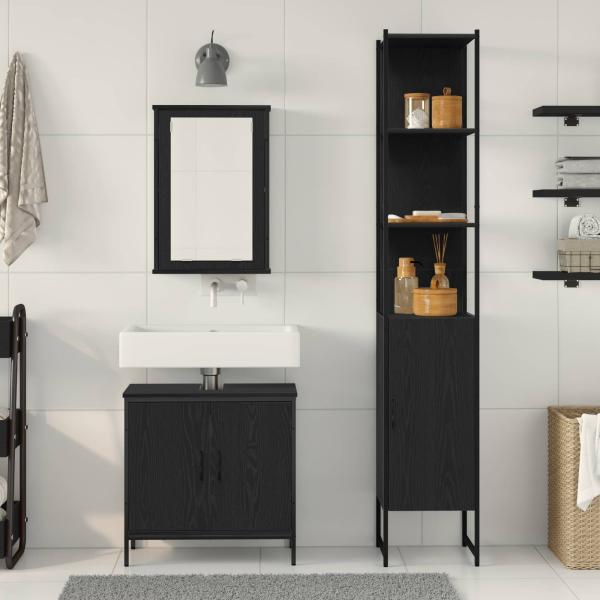 Badezimmermöbel-Set 3 stk. Schwarz 33 x 33 x 185,5 cm