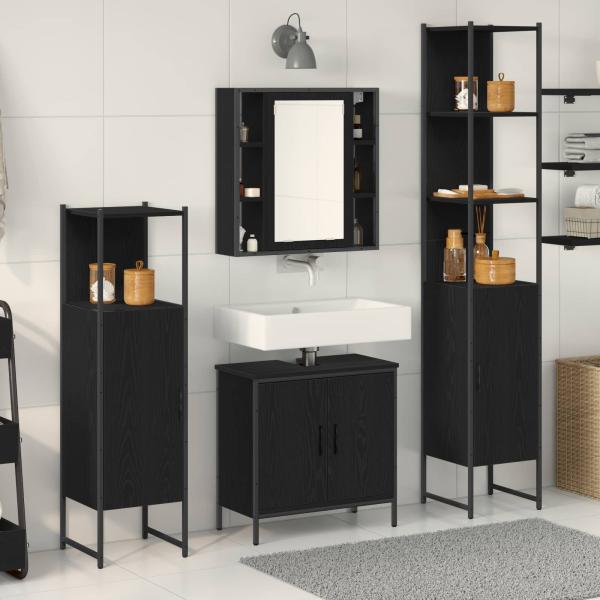 ARDEBO.de - Badezimmermöbel-Set 4 Stk. Schwarz Holzwerkstoff
