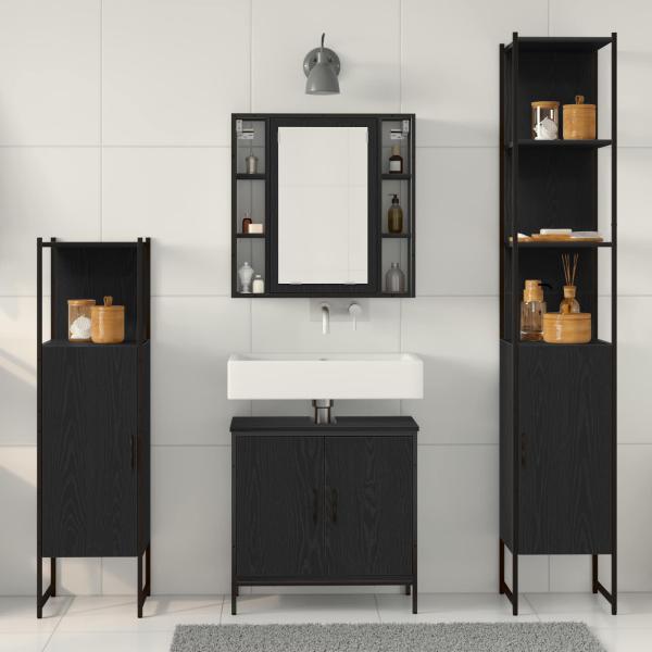 Badezimmermöbel-Set 4 Stk. Schwarz Holzwerkstoff