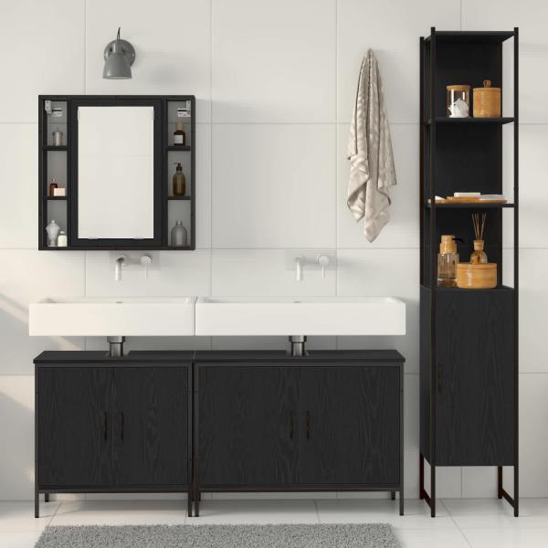 Badezimmermöbel-Set 4 Stk. Schwarz Holzwerkstoff