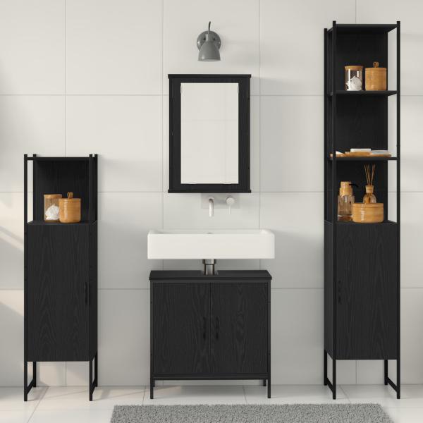 Badezimmermöbel-Set 4 stk. Schwarz 33 x 33 x 185,5 cm