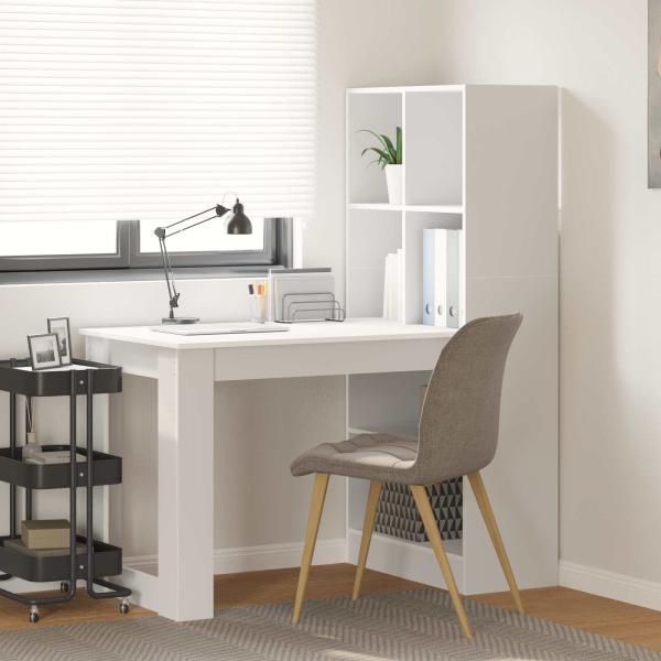 ARDEBO.de - Schreibtisch mit Regal Weiß 122 x 67 x 145 cm Holzwerkstoff