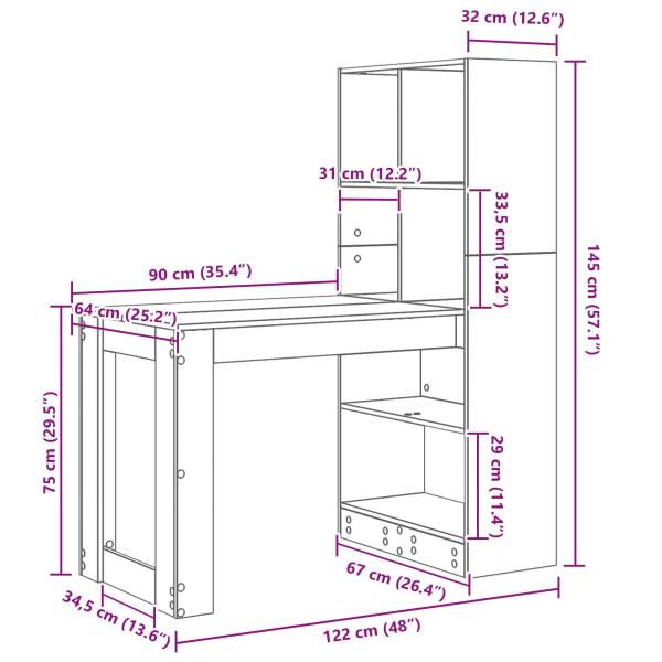 Schreibtisch mit Regal Weiß 122 x 67 x 145 cm Holzwerkstoff