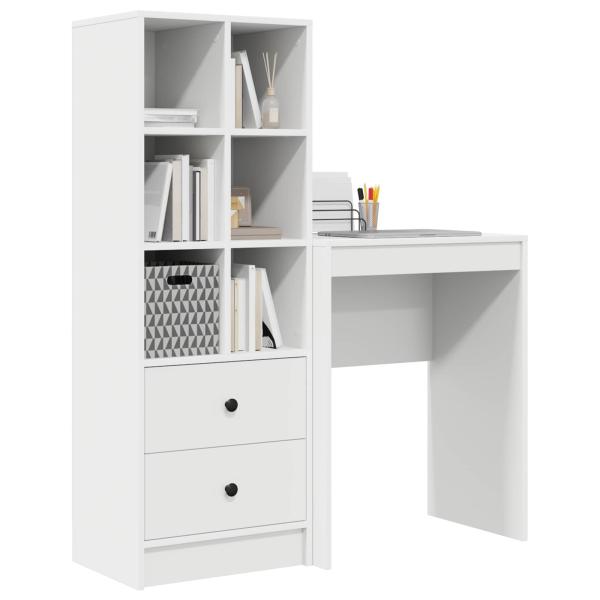 Schreibtisch mit Schubladen mit Regal mit Speicher 2 pcs Weiß