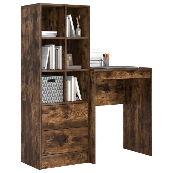 Schreibtisch mit Schubladen mit Regal 2 pcs Geräucherte Eiche