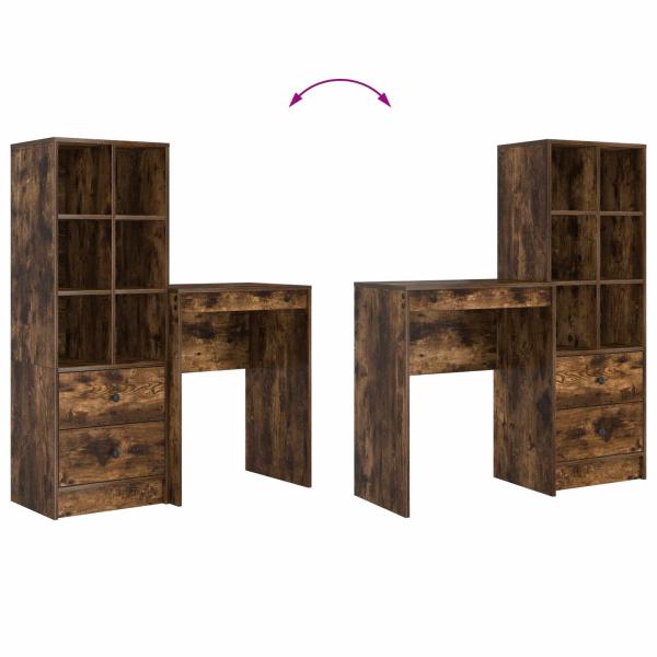 Schreibtisch mit Schubladen mit Regal 2 pcs Geräucherte Eiche
