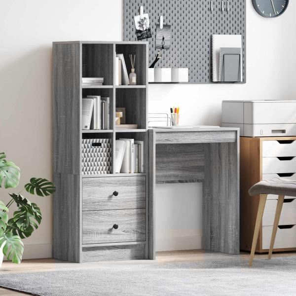 ARDEBO.de - Schreibtisch mit Schubladen mit Regal 2 pcs Graues Sonoma