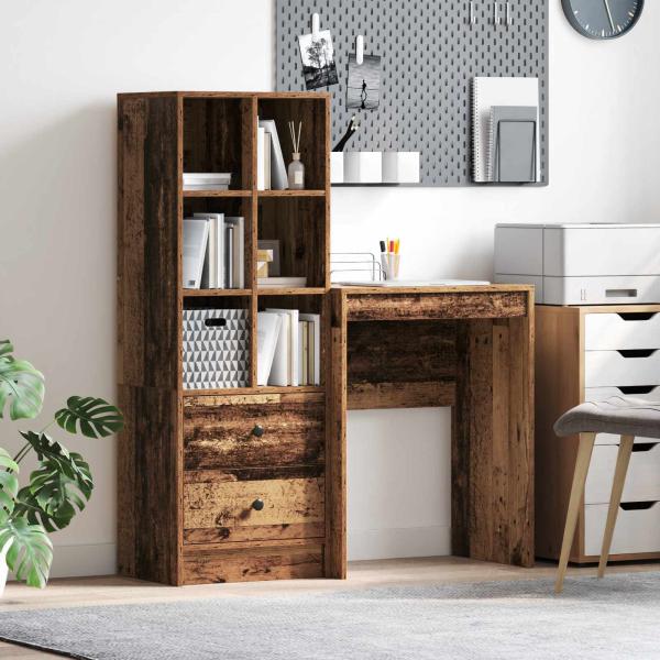 ARDEBO.de - Schreibtisch mit Schubladen mit Regal 2 pcs Altholz