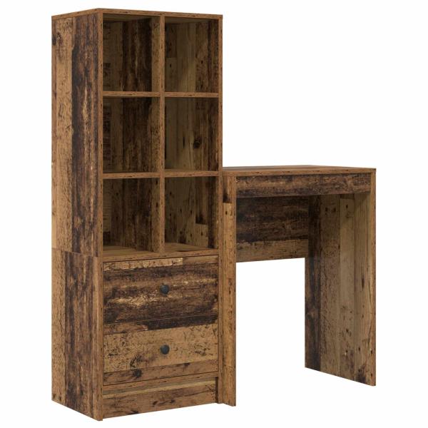 Schreibtisch mit Schubladen mit Regal 2 pcs Altholz