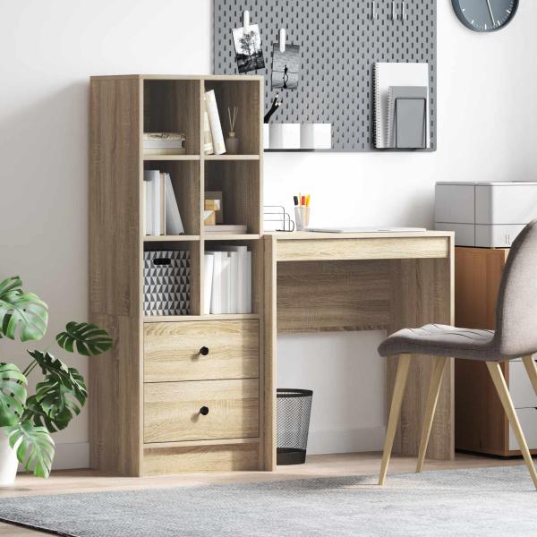 ARDEBO.de - Schreibtisch mit Schubladen mit Regal 2 pcs Sonoma-Eiche