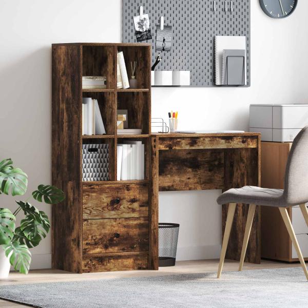 ARDEBO.de - Schreibtisch mit Schubladen mit Regal 2 pcs Geräucherte Eiche