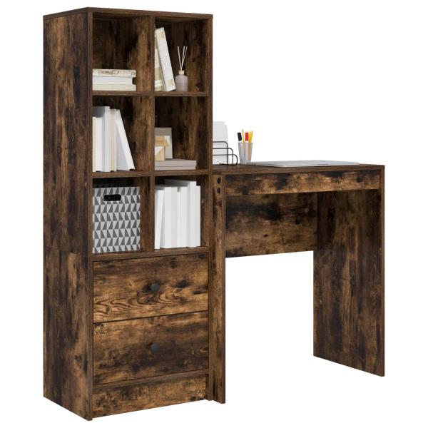 Schreibtisch mit Schubladen mit Regal 2 pcs Geräucherte Eiche