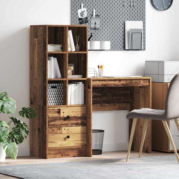 ARDEBO.de - Schreibtisch mit Schubladen mit Regal 2 pcs Altholz