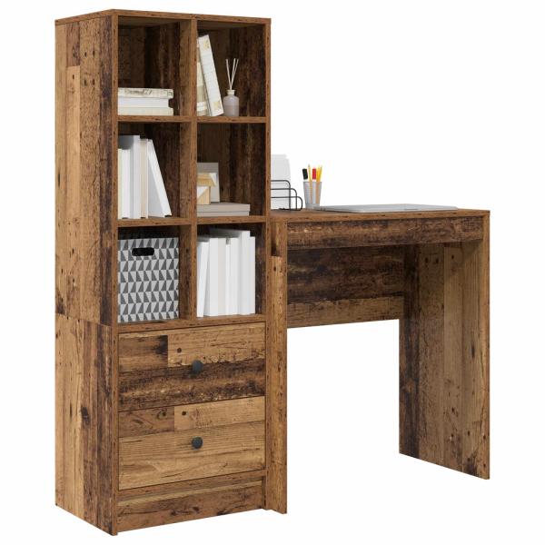 Schreibtisch mit Schubladen mit Regal 2 pcs Altholz