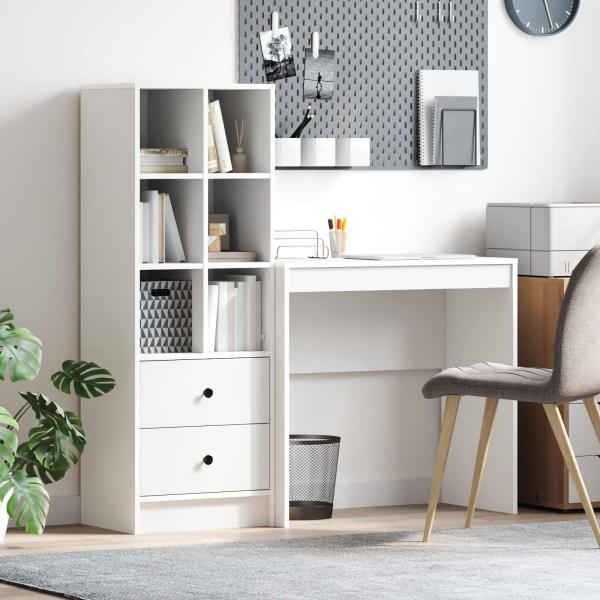 ARDEBO.de - Schreibtisch mit Schubladen mit Regal mit Speicher 2 pcs Weiß