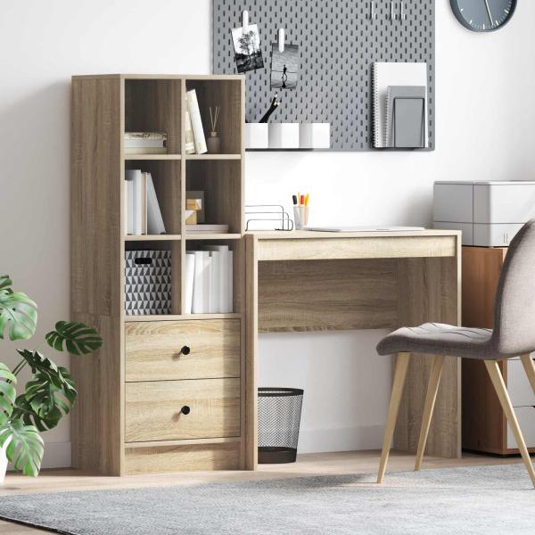 ARDEBO.de - Schreibtisch mit Schubladen mit Regal 2 pcs Sonoma-Eiche