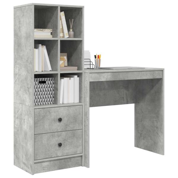 Schreibtisch mit Schubladen mit Regal 2 pcs Beton Grau