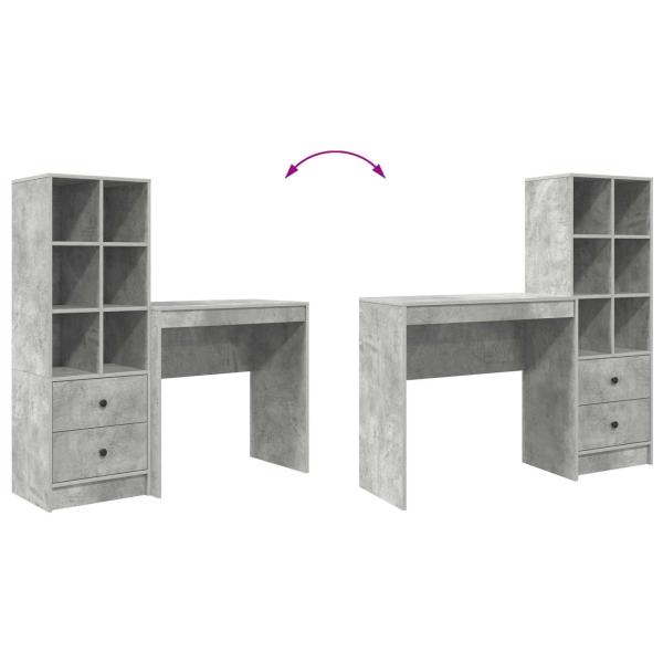 Schreibtisch mit Schubladen mit Regal 2 pcs Beton Grau