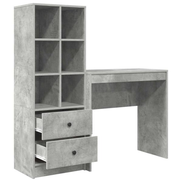 Schreibtisch mit Schubladen mit Regal 2 pcs Beton Grau