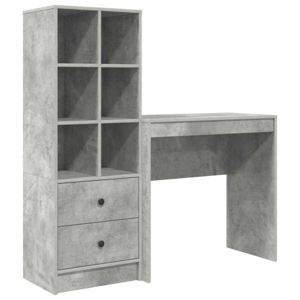 Schreibtisch mit Schubladen mit Regal 2 pcs Beton Grau