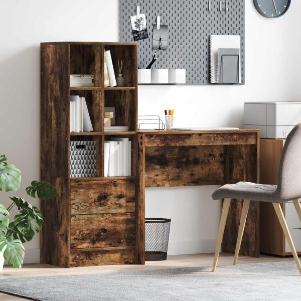 ARDEBO.de - Schreibtisch mit Schubladen mit Regal 2 pcs Geräucherte Eiche