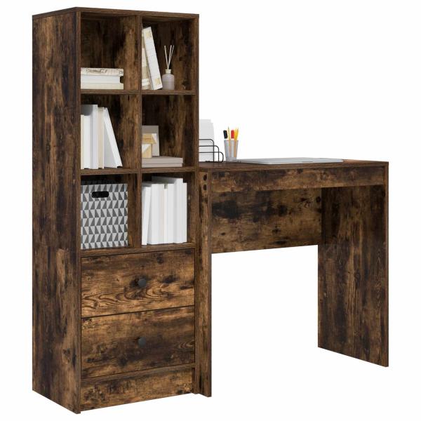 Schreibtisch mit Schubladen mit Regal 2 pcs Geräucherte Eiche
