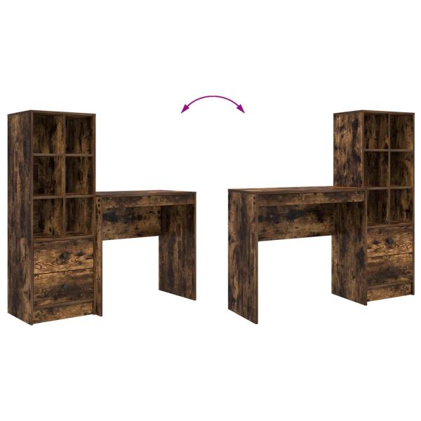 Schreibtisch mit Schubladen mit Regal 2 pcs Geräucherte Eiche