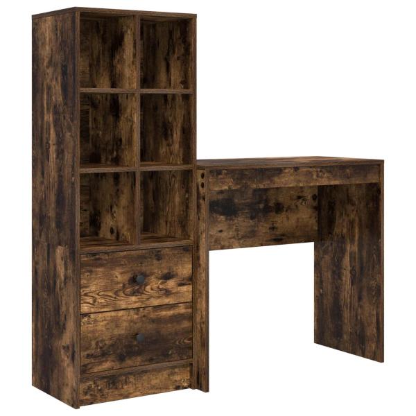 Schreibtisch mit Schubladen mit Regal 2 pcs Geräucherte Eiche