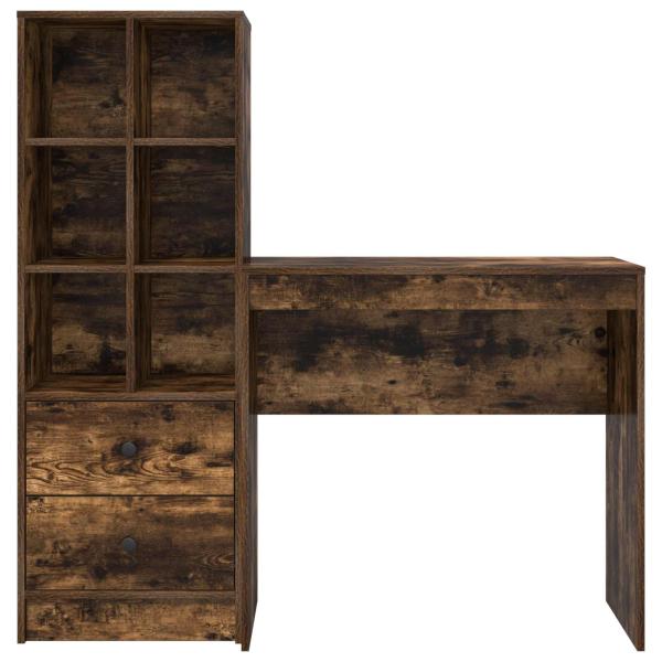 Schreibtisch mit Schubladen mit Regal 2 pcs Geräucherte Eiche