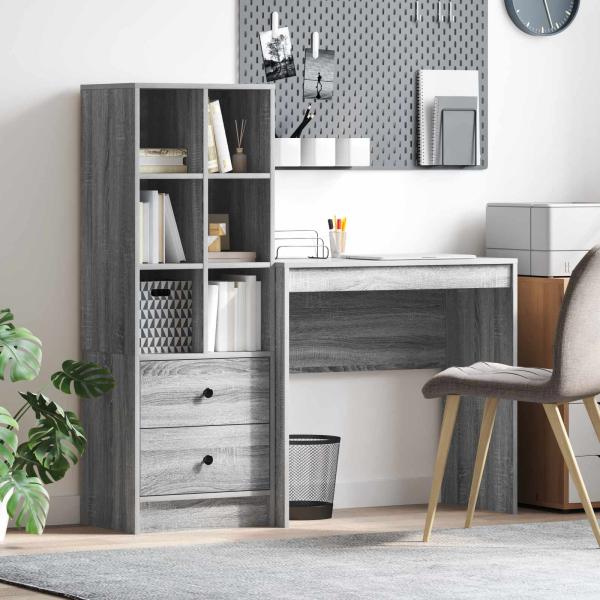 ARDEBO.de - Schreibtisch mit Schubladen mit Regal 2 pcs Graues Sonoma