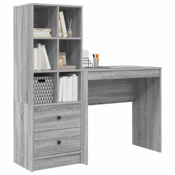 Schreibtisch mit Schubladen mit Regal 2 pcs Graues Sonoma