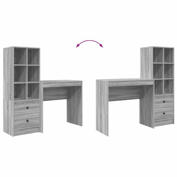 Schreibtisch mit Schubladen mit Regal 2 pcs Graues Sonoma