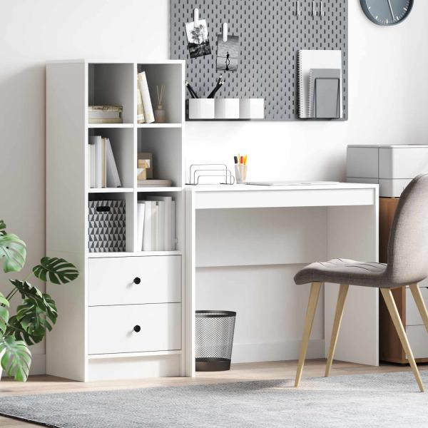 ARDEBO.de - Schreibtisch mit Schubladen mit Regal mit Speicher 2 pcs Weiß