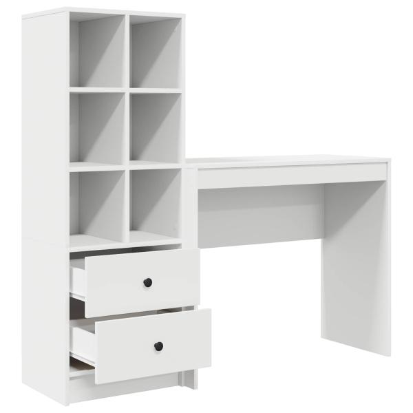 Schreibtisch mit Schubladen mit Regal mit Speicher 2 pcs Weiß