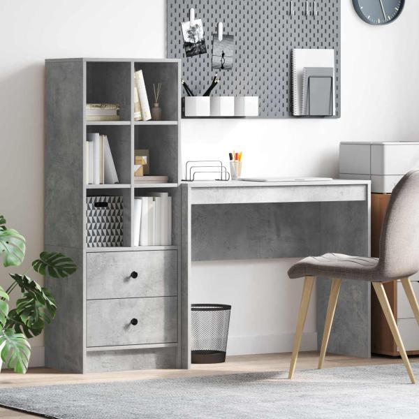 ARDEBO.de - Schreibtisch mit Schubladen mit Regal 2 pcs Beton Grau