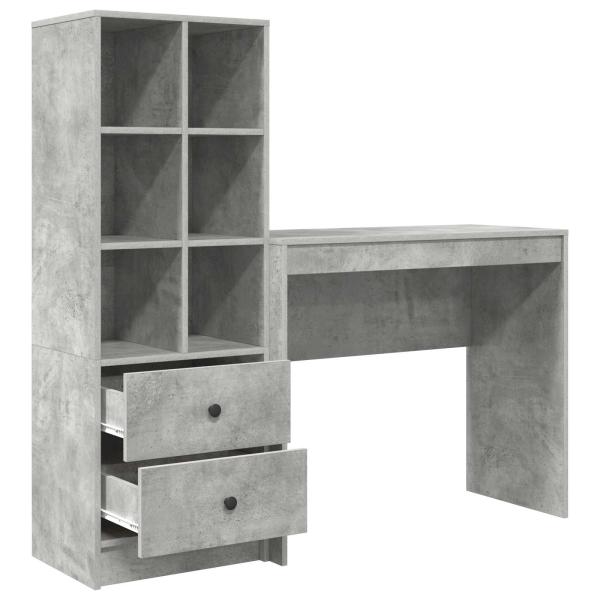 Schreibtisch mit Schubladen mit Regal 2 pcs Beton Grau