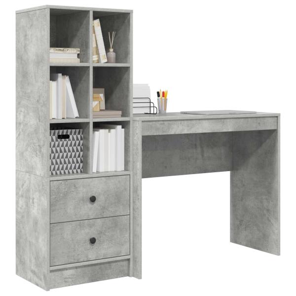 Schreibtisch mit Schubladen mit Regal 2 pcs Beton Grau