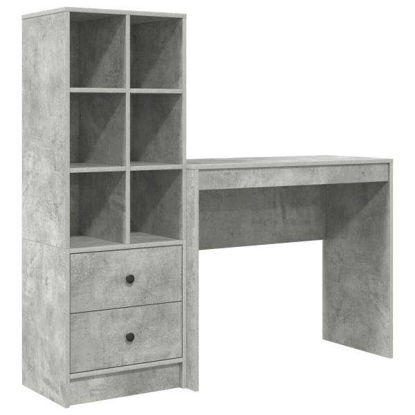 Schreibtisch mit Schubladen mit Regal 2 pcs Beton Grau