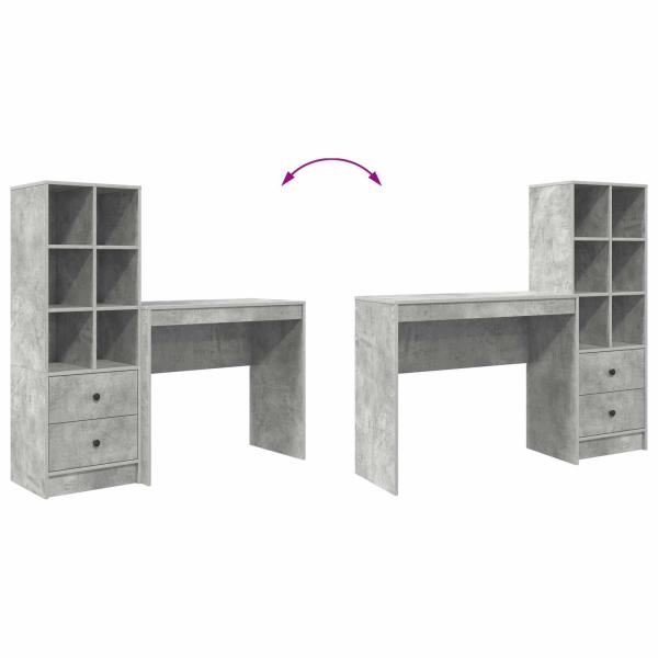 Schreibtisch mit Schubladen mit Regal 2 pcs Beton Grau