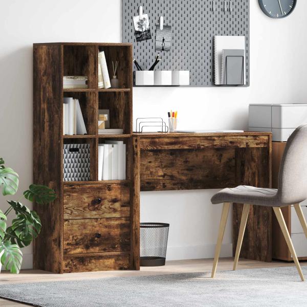ARDEBO.de - Schreibtisch mit Schubladen mit Regal 2 pcs Geräucherte Eiche