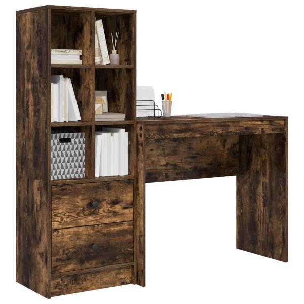 Schreibtisch mit Schubladen mit Regal 2 pcs Geräucherte Eiche