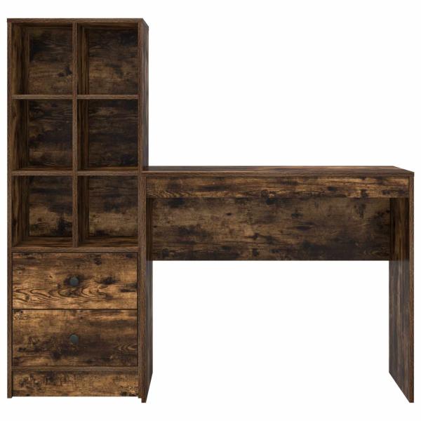 Schreibtisch mit Schubladen mit Regal 2 pcs Geräucherte Eiche