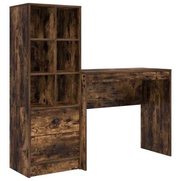 Schreibtisch mit Schubladen mit Regal 2 pcs Geräucherte Eiche