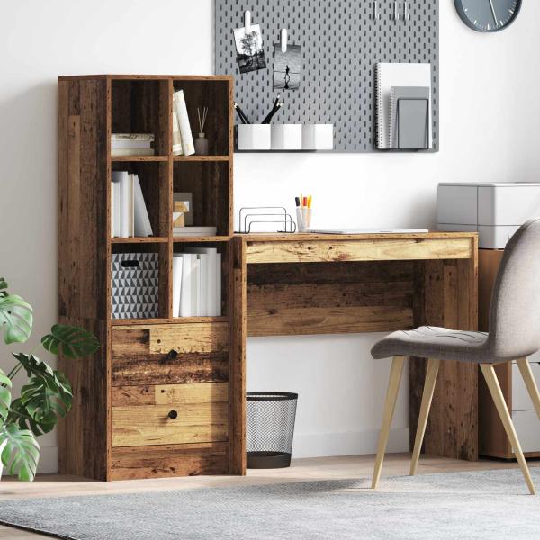 ARDEBO.de - Schreibtisch mit Schubladen mit Regal 2 pcs Altholz