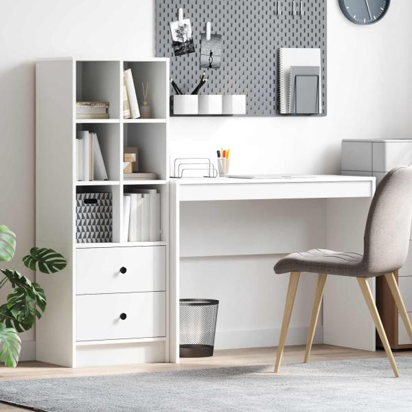 ARDEBO.de - Schreibtisch mit Schubladen mit Regal mit Speicher 2 pcs Weiß