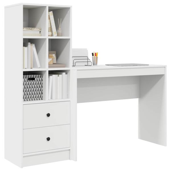 Schreibtisch mit Schubladen mit Regal mit Speicher 2 pcs Weiß