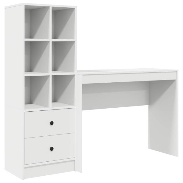 Schreibtisch mit Schubladen mit Regal mit Speicher 2 pcs Weiß