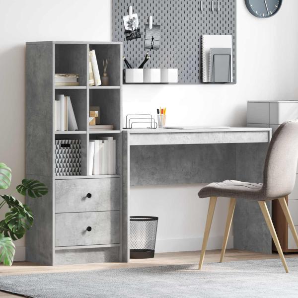 ARDEBO.de - Schreibtisch mit Schubladen mit Regal 2 pcs Beton Grau