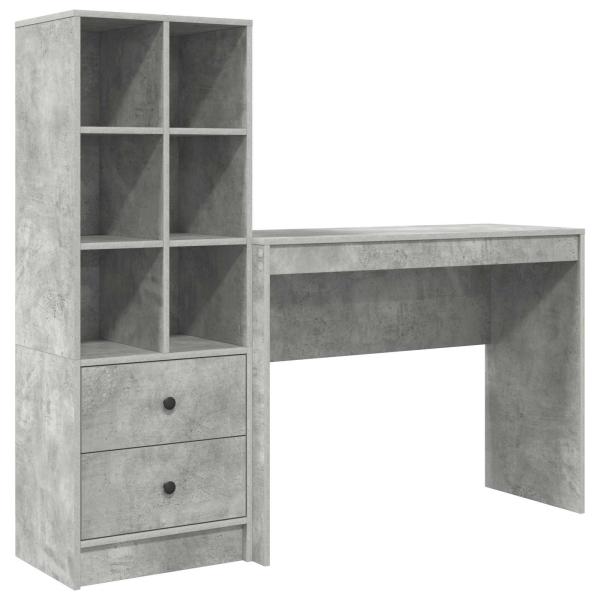 Schreibtisch mit Schubladen mit Regal 2 pcs Beton Grau