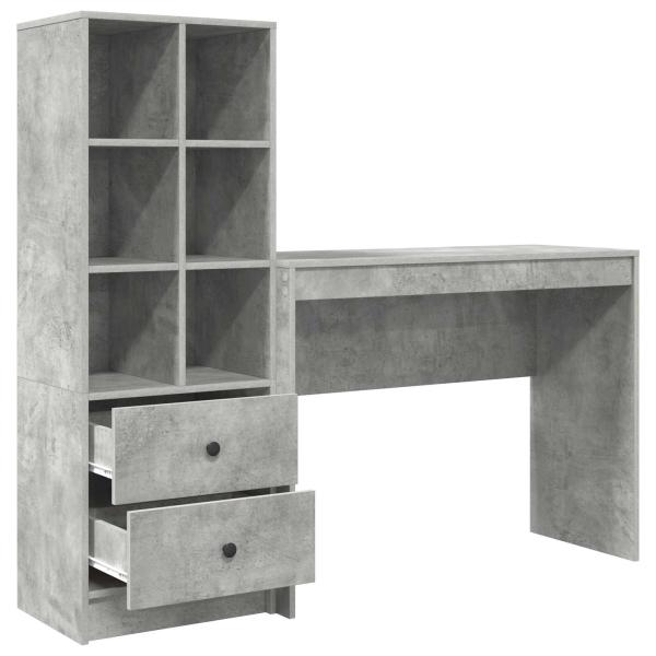 Schreibtisch mit Schubladen mit Regal 2 pcs Beton Grau